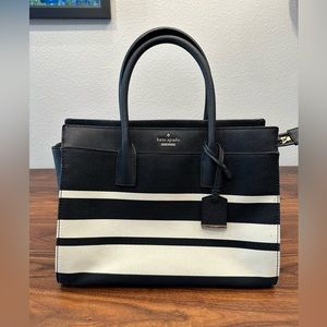 Kate Spade New York Cameron Satchel, black and white striped canvas